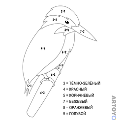 Раскраска Птица на ветке (сложение и вычитание до 10)