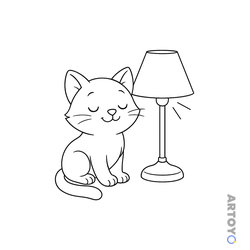 Раскраска Кот пригрелся возле лампы