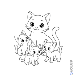 Коты кошки, котят: раскраска Кошка с котятами