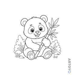 Раскраска Милая панда и бамбук