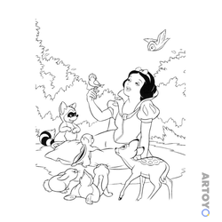 Раскраска Белоснежка и птички — А4