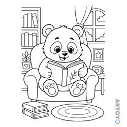 Панда читает книгу — раскраска для распечатки