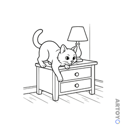 Раскраска Кот на тумбочке — А4