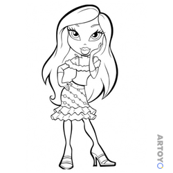 Раскраска Романтический наряд Bratz, чёрно-белый контур
