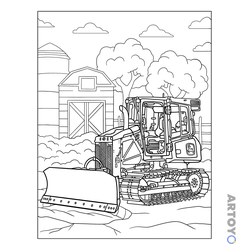 Раскраска Бульдозер John Deere, чёрно-белый контур