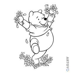 Раскраска Винни с цветами — А4