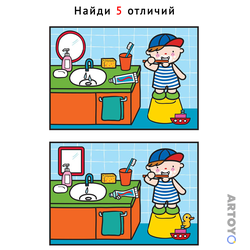 Найди отличия «В ванной» из категории Найди 5 отличий