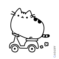 Раскраска Кот Пушин на скутере