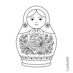 Матрёшки: раскраска Матрёшка с петушком