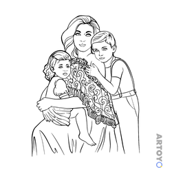 Семьи: раскраска Мама, сын и дочь
