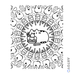 Раскраска Кот Пушин и мороженое (арт терапия), чёрно-белый контур