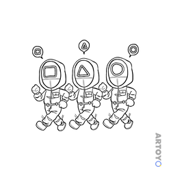 Раскраска Весёлые работники игры в кальмара — А4