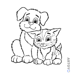 Раскраска Кот и собака