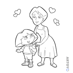 Раскраска Даша-путешественница с мамой