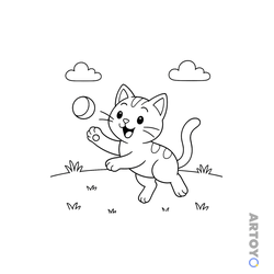 Коты кошки, котят: раскраска Котик хочет поиграть