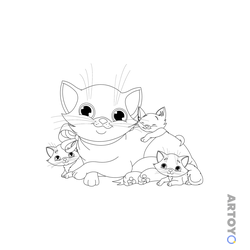 Раскраска «Мама кошка и котятки» из категории Коты кошки, котят