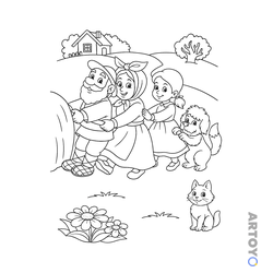 Раскраска Кошка пришла помочь вытянуть репку — А4