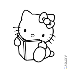 Kitty читает книжку — раскраска для распечатки