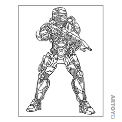 Раскраска Солдат спартанец из игры Halo, чёрно-белый контур