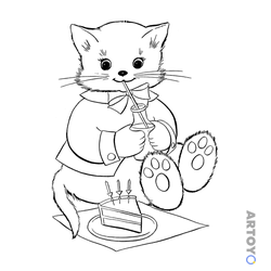 Раскраска Кот пьет молоко и есть торт — А4