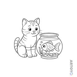 Раскраска Кот и рыбка