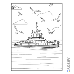 Раскраска Буксир в море — А4