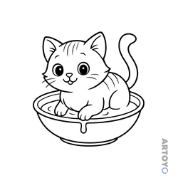 Раскраска Кот залез в миску — А4