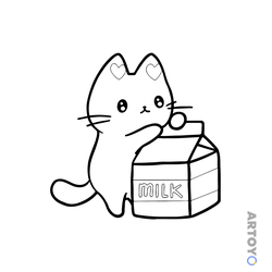 Раскраска Милый аниме котёнок с пакетом молока — А4