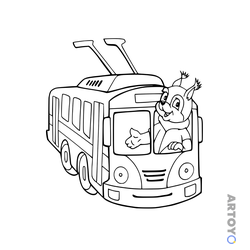 Раскраска Троллейбус с бельчонком — А4