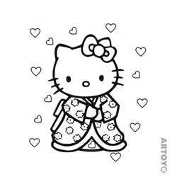 Раскраска Kitty в кимано — А4