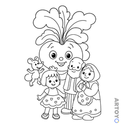 Раскраска Репка, дедка, бабка, внучка и мышка — А4