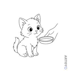 Коты кошки, котят: раскраска Котенку подают миску с молоком