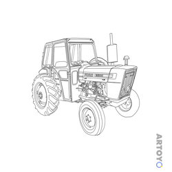 Детальный трактор с закрытой кабиной и надписью Ford 3600 на боковой панели