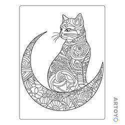 Кот на Луне — раскраска для распечатки
