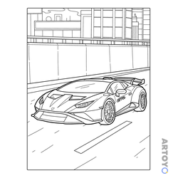 Раскраска Ламборгини Huracan с антикрылом, чёрно-белый контур