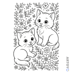 Раскраска Котята в цветах — А4
