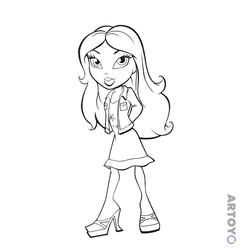 Раскраска Bratz на вечерней прогулке, чёрно-белый контур