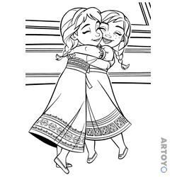 Раскраска Малышки Анна и Эльза