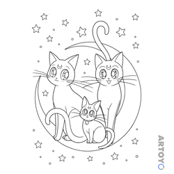 Раскраска Коты из Сейлор Мун, чёрно-белый контур