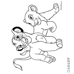 Раскраска Симба и Нала в детстве — А4