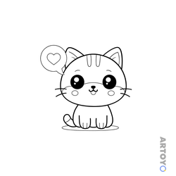 Раскраска Котёнок шлёт сердечко