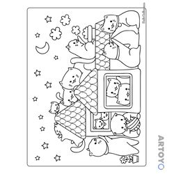 Раскраска Дом котят, чёрно-белый контур