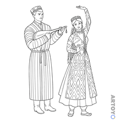 Раскраска «Узбеки в национальных костюмах» из категории Костюмы народов России