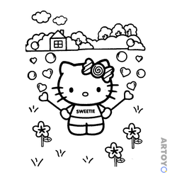 Kitty на природе — раскраска для распечатки
