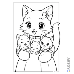 Раскраска Кошка с котятами в варежках — А4