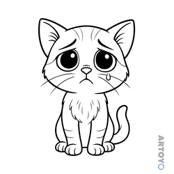 Коты кошки, котят: раскраска Грустный кот