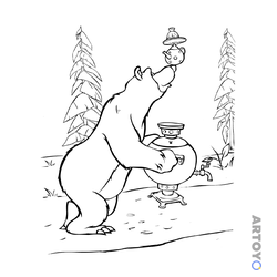 Раскраска Медведь и самовар