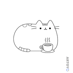 Коты Пушин: раскраска Пушин и кофе