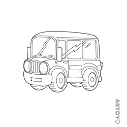 Раскраска Простой старенький автобус, чёрно-белый контур