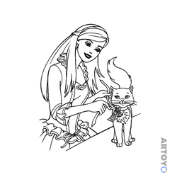 Раскраска Кошка и Барби